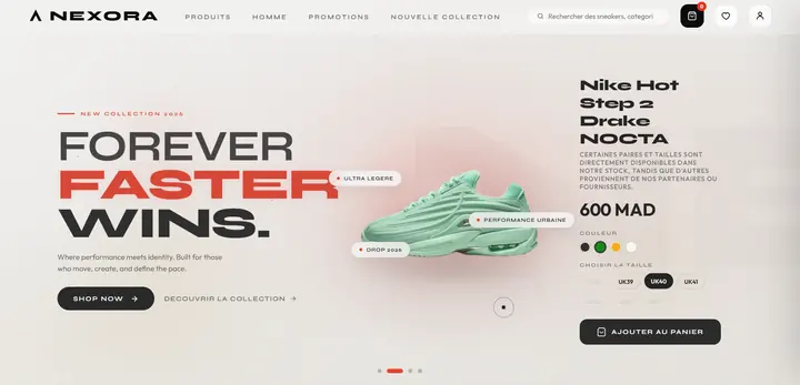 NEXORA sneaker store home page